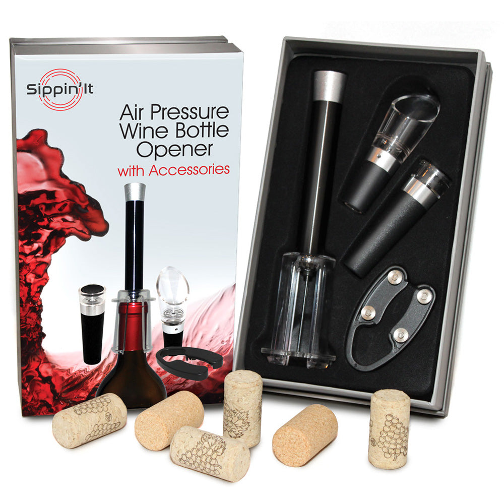 Flexzion Wine Opener Kit Set Gift Box with Rabbit Corkscrew, Wine Stoppers, Wine Pourer, Thermometer, Corkscrew Spiral Replacement, Foil Cutter, Drip